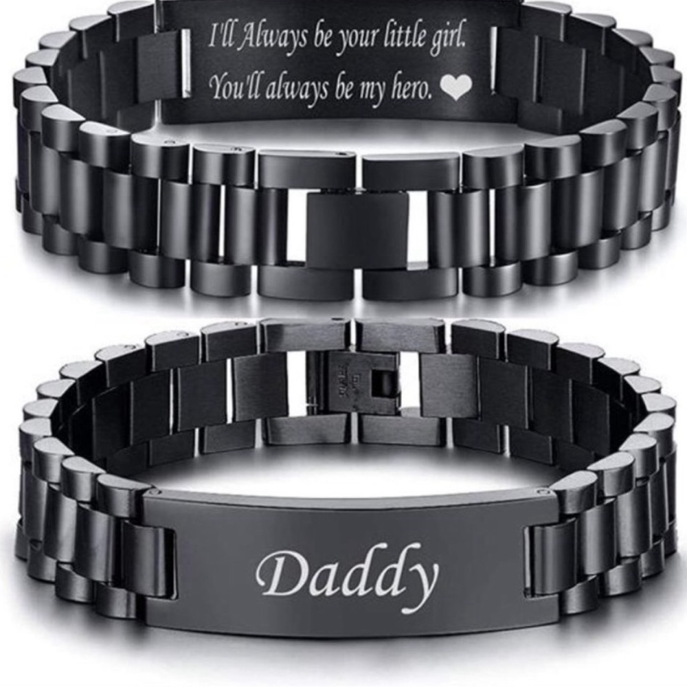 Masculine Watch Band Stainless Steel Link Bracelet Personalized Engraved